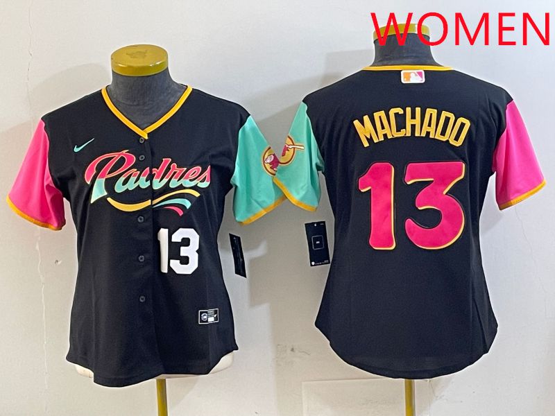 Women San Diego Padres #13 Machado Black City Edition 2025 Nike MLB Jersey style 4->women mlb jersey->Women Jersey
